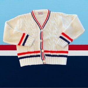 Vintage Blue Bird Unisex Striped Red White & Blue Button Up Cardigan Sweater 3T